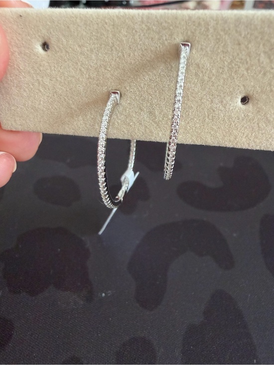 Jewelry - 925 Sterling Silver Moissanite Pavé Hoop Earrings, brand new!